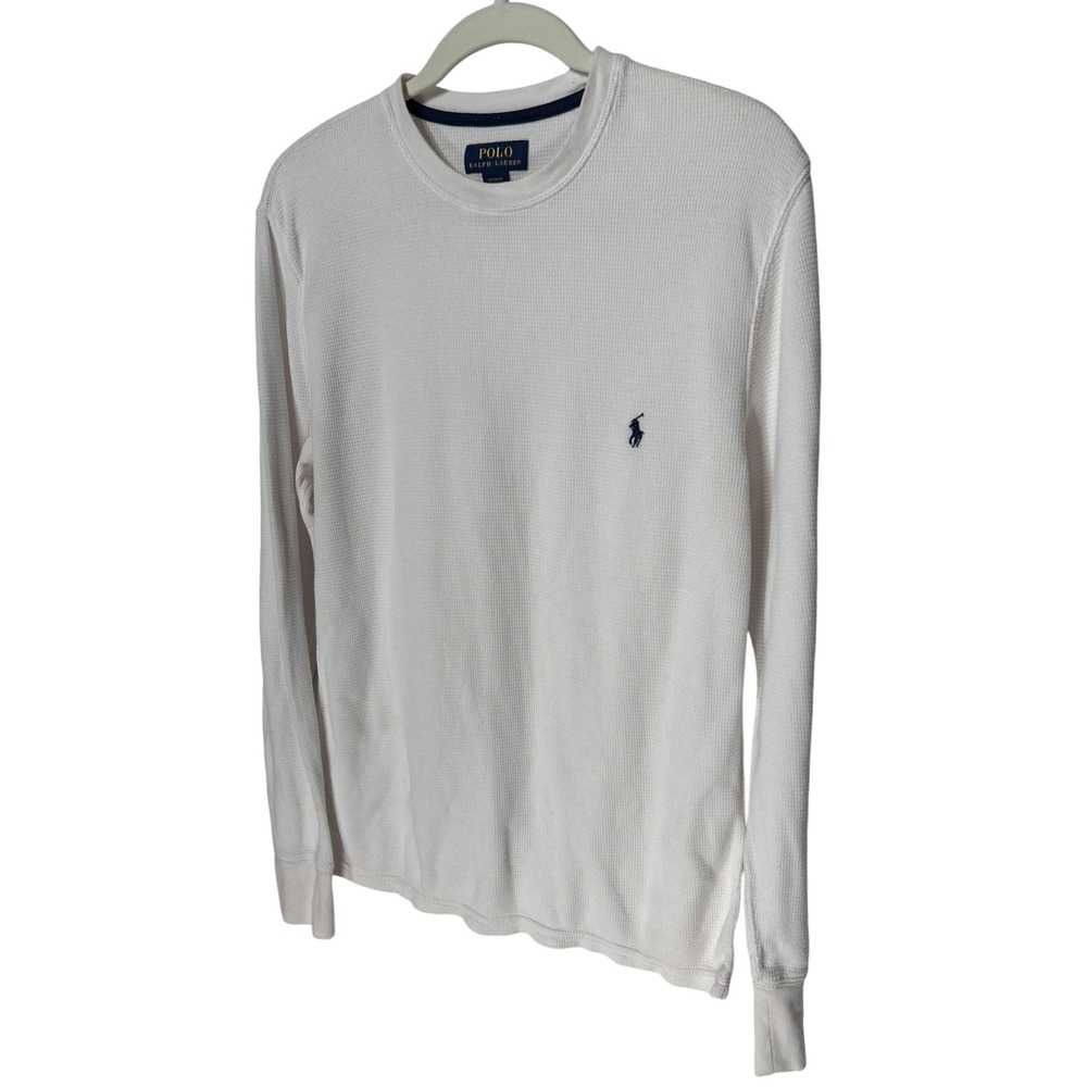 Polo Ralph Lauren Mens White Waffle Knit Thermal Long Sleeve Thermal Shirt Sz M